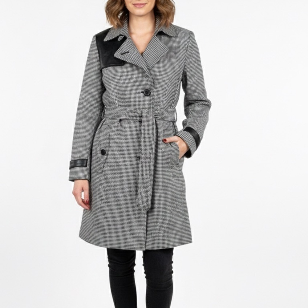 Akris Punto Houndstooth Wool Trench Coat Jacket Belted Sz 10
